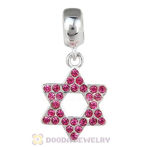 Sterling Silver Star Of David Dangle Beads with Rose Austrian Crystal