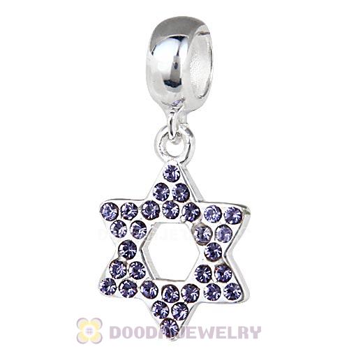 Sterling Silver Star Of David Dangle Beads with Tanzanite Austrian Crystal