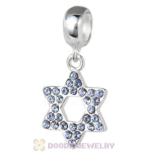 Sterling Silver Star Of David Dangle Beads with Light Sapphire Austrian Crystal
