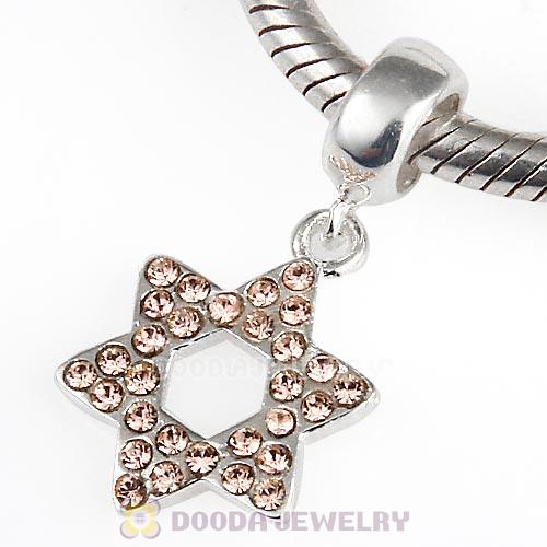 Sterling Silver Star Of David Dangle Beads with Light Peach Austrian Crystal