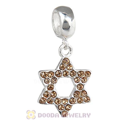 Sterling Silver Star Of David Dangle Beads with Light Colorado Topaz Austrian Crystal