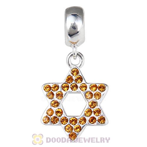 Sterling Silver Star Of David Dangle Beads with Topaz Austrian Crystal