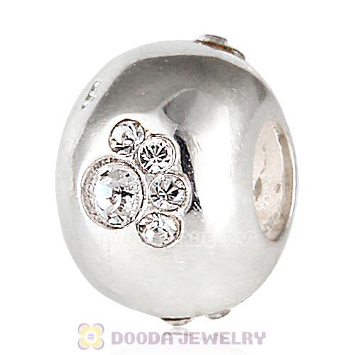 925 Sterling Silver Dog Paw Prints Beads With Clear Austrian Crystal 