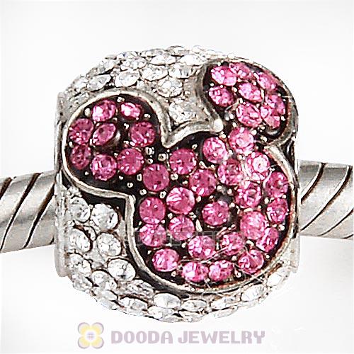 Sterling Silver Jeweled Mickey Charms with Rose and Clear Austrian Crystal