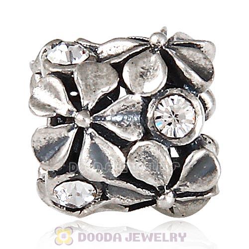 Sterling Silver Buttercup Flower European Beads with Clear Austrian Crystal