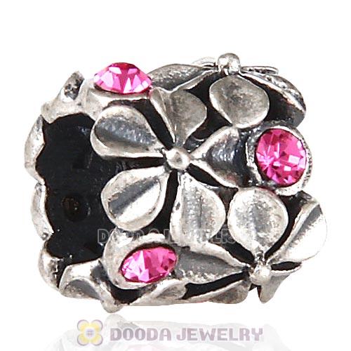 Sterling Silver Buttercup Flower European Beads with Rose Austrian Crystal