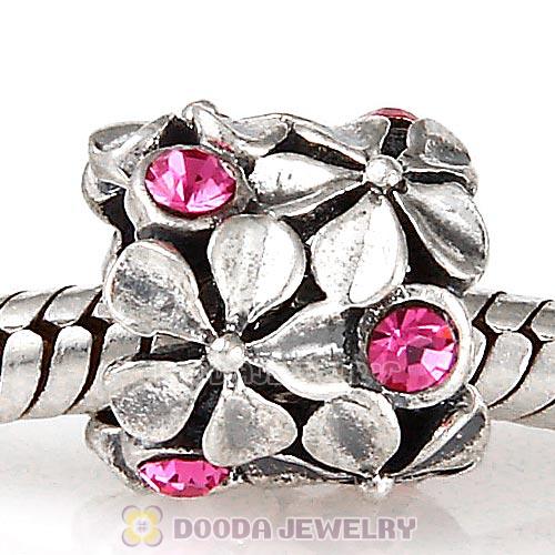 Sterling Silver Buttercup Flower European Beads with Rose Austrian Crystal