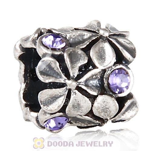 Sterling Silver Buttercup Flower European Beads with Tanzanite Austrian Crystal