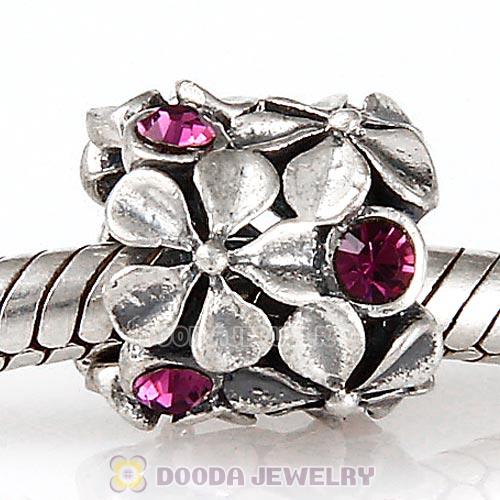 Sterling Silver Buttercup Flower European Beads with Amethyst Austrian Crystal