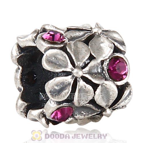 Sterling Silver Buttercup Flower European Beads with Amethyst Austrian Crystal