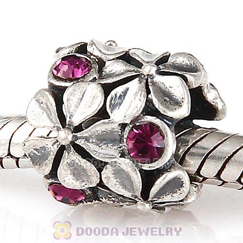 Sterling Silver Buttercup Flower European Beads with Amethyst Austrian Crystal