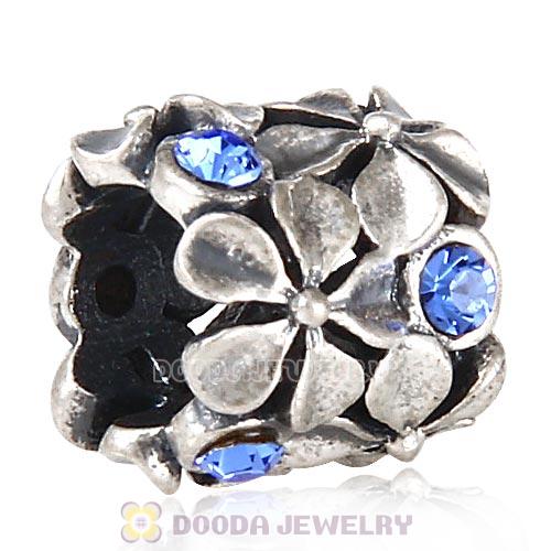 Sterling Silver Buttercup Flower European Beads with Sapphire Austrian Crystal