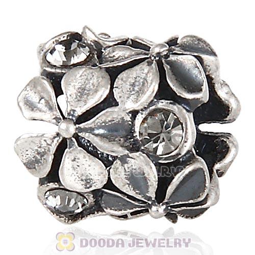 Sterling Silver Buttercup Flower European Beads with Black Diamond Austrian Crystal