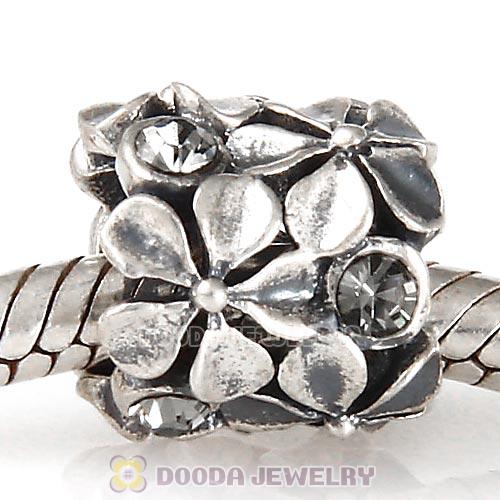 Sterling Silver Buttercup Flower European Beads with Black Diamond Austrian Crystal
