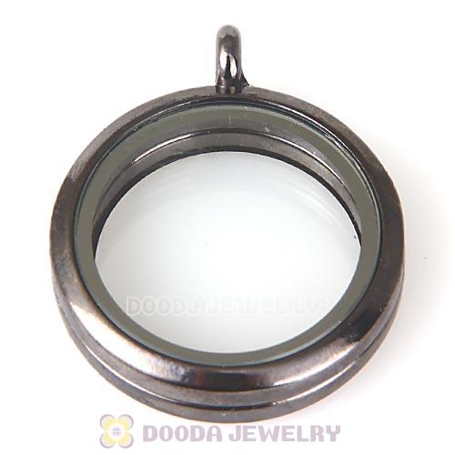 30mm Gun Black Plated Alloy Glass Floating Locket Pendant Wholesale