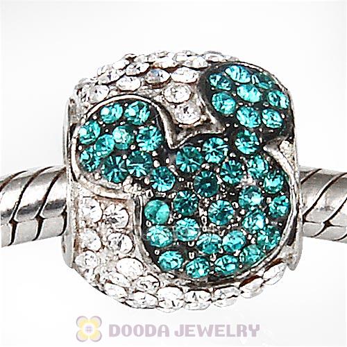 Sterling Silver Jeweled Mickey Charms with Blue Zircon and Clear Austrian Crystal