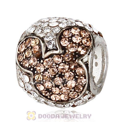 Sterling Silver Jeweled Mickey Charms with Light Peach and Clear Austrian Crystal