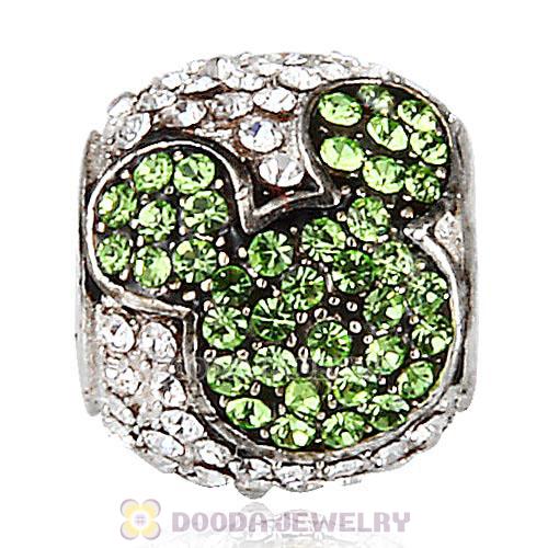 Sterling Silver Jeweled Mickey Charms with Peridot and Clear Austrian Crystal