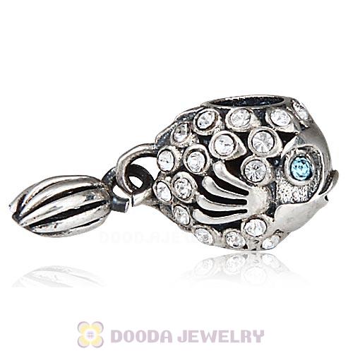 Sterling Silver Splish Splash Fish Charm with Clear Austrian Crystal