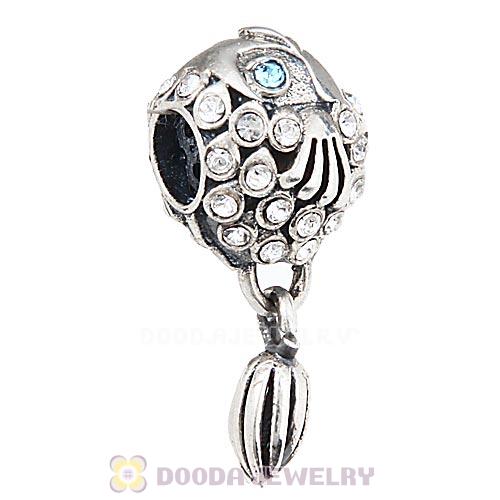 Sterling Silver Splish Splash Fish Charm with Clear Austrian Crystal