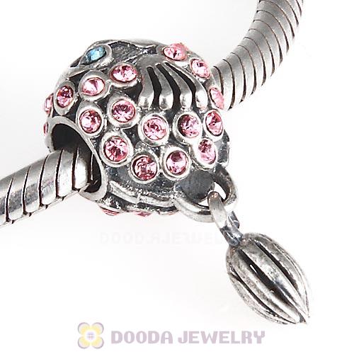 Sterling Silver Splish Splash Fish Charm with Light Rose Austrian Crystal