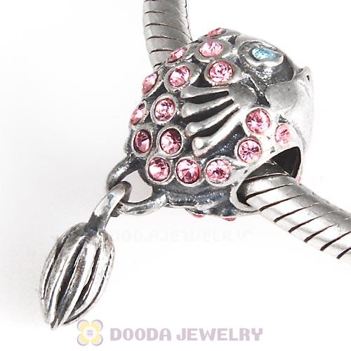 Sterling Silver Splish Splash Fish Charm with Light Rose Austrian Crystal