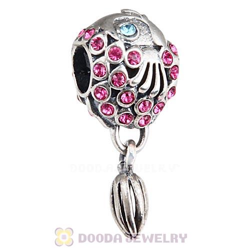 Sterling Silver Splish Splash Fish Charm with Rose Austrian Crystal