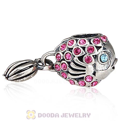 Sterling Silver Splish Splash Fish Charm with Rose Austrian Crystal