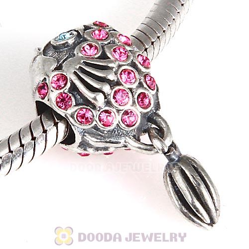 Sterling Silver Splish Splash Fish Charm with Rose Austrian Crystal