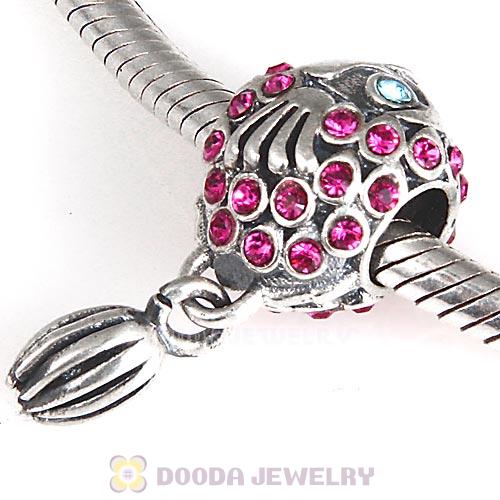 Sterling Silver Splish Splash Fish Charm with Fuchsia Austrian Crystal