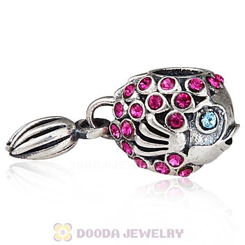 Sterling Silver Splish Splash Fish Charm with Fuchsia Austrian Crystal