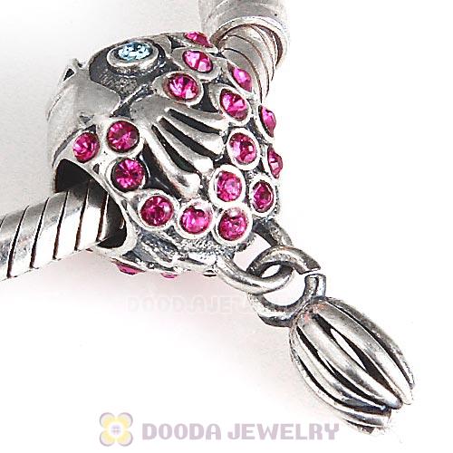 Sterling Silver Splish Splash Fish Charm with Fuchsia Austrian Crystal