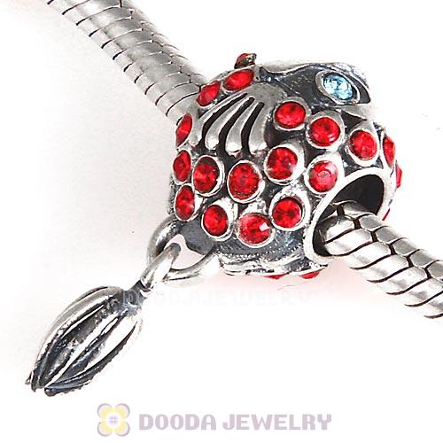 Sterling Silver Splish Splash Fish Charm with Light Siam Austrian Crystal