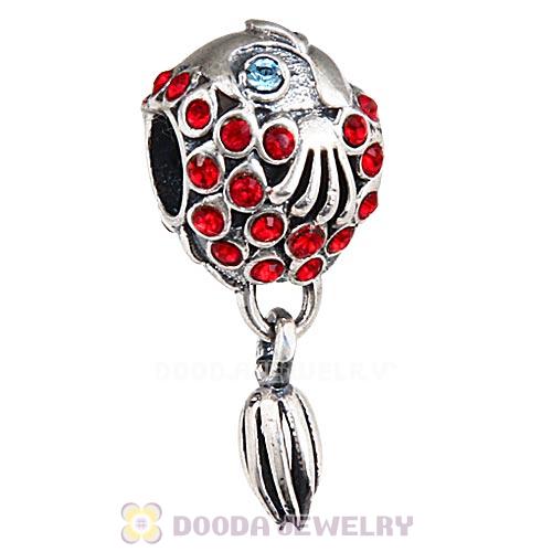Sterling Silver Splish Splash Fish Charm with Light Siam Austrian Crystal