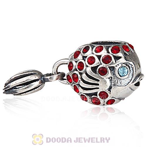 Sterling Silver Splish Splash Fish Charm with Siam Austrian Crystal