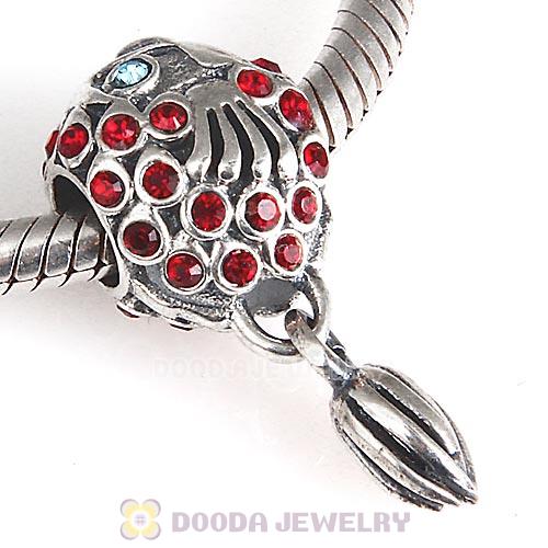 Sterling Silver Splish Splash Fish Charm with Siam Austrian Crystal