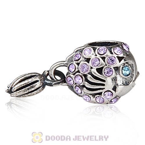 Sterling Silver Splish Splash Fish Charm with Violet Austrian Crystal
