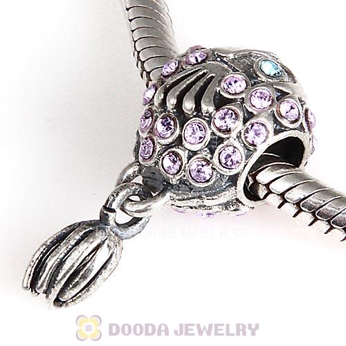 Sterling Silver Splish Splash Fish Charm with Violet Austrian Crystal