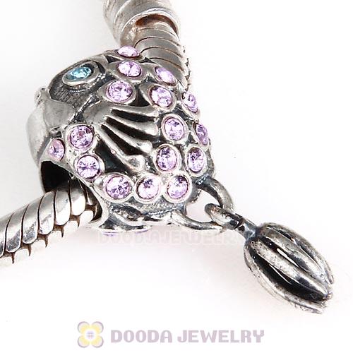 Sterling Silver Splish Splash Fish Charm with Violet Austrian Crystal