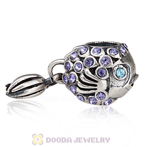Sterling Silver Splish Splash Fish Charm with Tanzanite Austrian Crystal