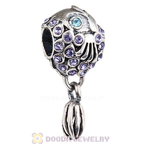 Sterling Silver Splish Splash Fish Charm with Tanzanite Austrian Crystal