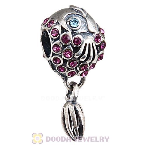 Sterling Silver Splish Splash Fish Charm with Amethyst Austrian Crystal