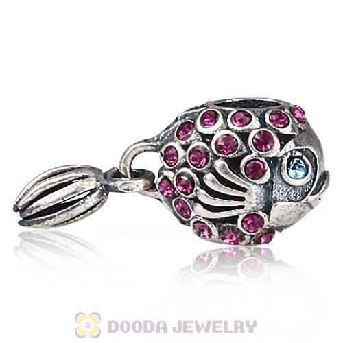 Sterling Silver Splish Splash Fish Charm with Amethyst Austrian Crystal