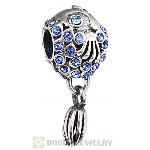 Sterling Silver Splish Splash Fish Charm with Sapphire Austrian Crystal