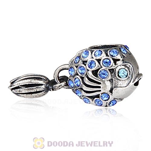 Sterling Silver Splish Splash Fish Charm with Sapphire Austrian Crystal