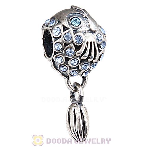 Sterling Silver Splish Splash Fish Charm with Light Sapphire Austrian Crystal