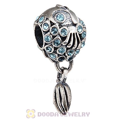 Sterling Silver Splish Splash Fish Charm with Aquamarine Austrian Crystal