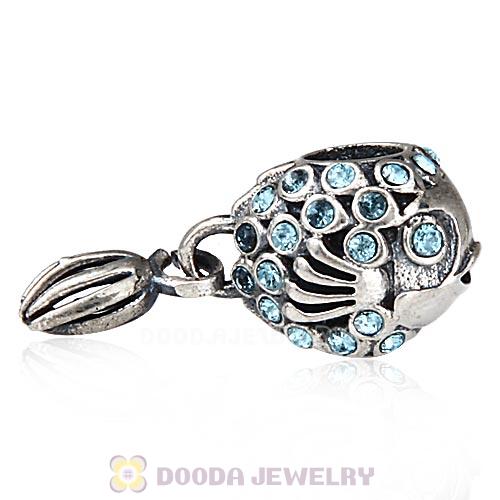 Sterling Silver Splish Splash Fish Charm with Aquamarine Austrian Crystal