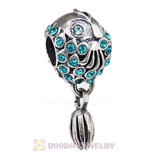 Sterling Silver Splish Splash Fish Charm with Blue Zircon Austrian Crystal