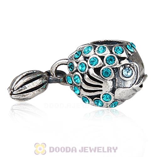 Sterling Silver Splish Splash Fish Charm with Blue Zircon Austrian Crystal